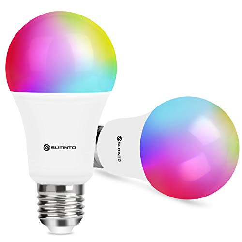 Product Cover Smart WiFi LED Light Bulb Dimmable 9W 1000Lm, SLITINTO E26 Multicolor Light Bulb Compatible with Alexa, Echo, Google Home and IFTTT(No Hub Required), A19 90W Equivalent RGB Color Changing Bulb-2 Pack