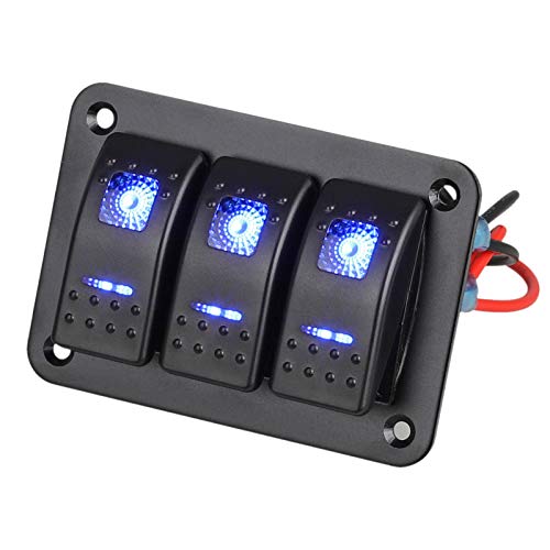 Product Cover Linkstyle 3 Gang Car Boat RV Marine Switch Panel Rocker Switch Panel with Blue LED Light 5 Pin ON/Off Switch Panel with DIY Stickers Set