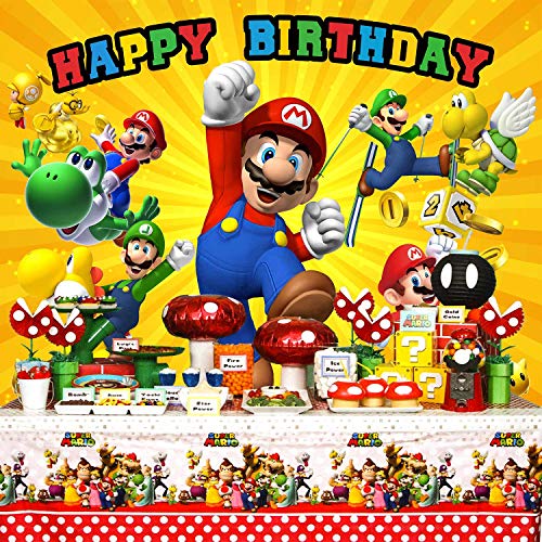 Product Cover Super Mario Backdrop, Super Mario Background,Super Uncle Bros with Mushrooms Photography Background Cartoon Kids Children Birthday Party Banner
