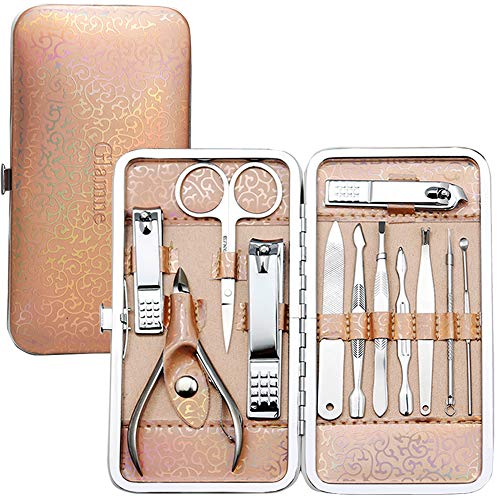 Product Cover Glamne Manicure Pedicure Set Tools Professional Stainless Steel Nail Care Kits with Holographic Travel Case(Rose Gold)