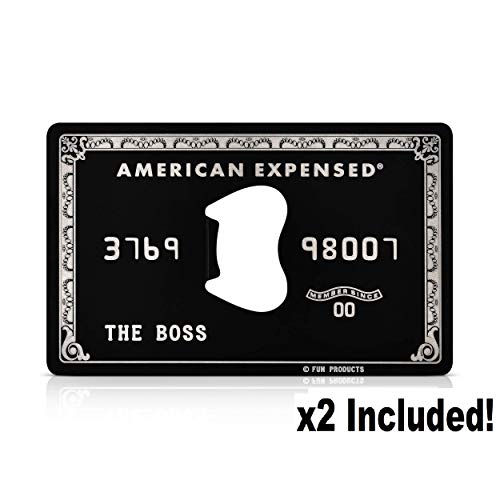 Product Cover Fun Products Stainless Steel American Expensed Black Credit Card Bottle Opener [2 pack] - The Perfect Wallet-Sized Gift for Birthdays, Bachelor Parties and Beer Festivals