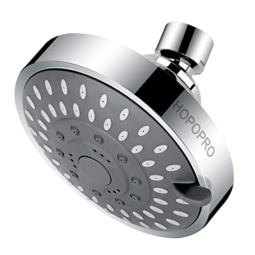 Product Cover High Pressure Showerhead, HOPOPRO 2019 Upgraded Fixed Showerhead (5 Spray Settings), Multi-Functional Bathroom Showerhead 4 Inch High Flow Shower Head