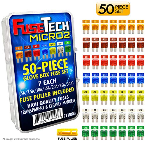 Product Cover FuseTech Micro2 50 Piece Automotive Fuse Assortment Glove Box Set (49 Blade Fuses + Fuse Puller) 5A 7.5A 10A 15A 20A 25A 30A