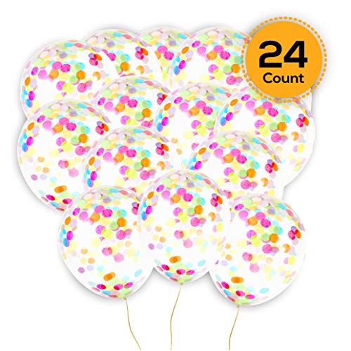 Product Cover 24 Pieces Rainbow Multicolor Confetti Balloons | PREFILLED 12 Inch Latex Party Balloons with Bright Rainbow Confetti | Party Decorations, Wedding & Engagement, Bridal, Proposal (Colorful)