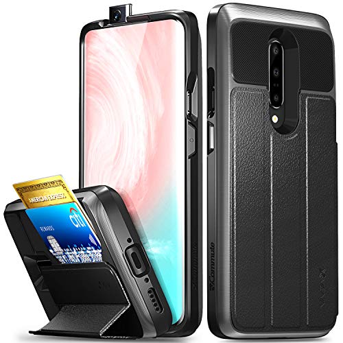 Product Cover Vena OnePlus 7 Pro Wallet Case, [vCommute] [Military Grade Drop Protection] Flip Leather Cover Card Slot Holder Compatible with OnePlus 7 Pro - Space Gray (PC) / Black (Leather) / Black (TPU)