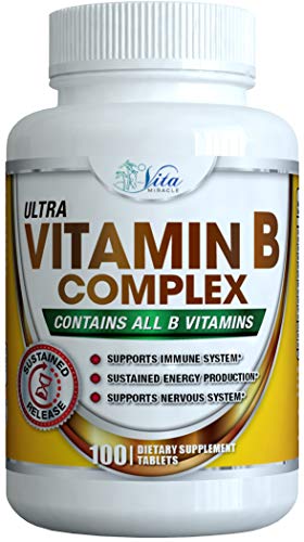 Product Cover Super B Complex Vitamins (100-Count) - All B Vitamin High Potency Capsules Reduce Stress More Energy Plus Sustained Release Pure B-Complex