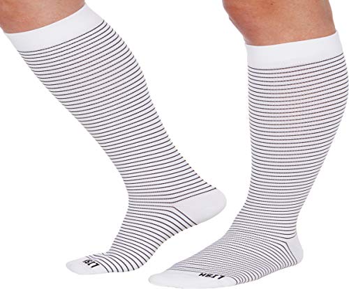 Product Cover LISH Skinny Stripe Wide Calf Compression Socks - Graduated 15-25 mmHg Knee High Striped Plus Size Support Stockings