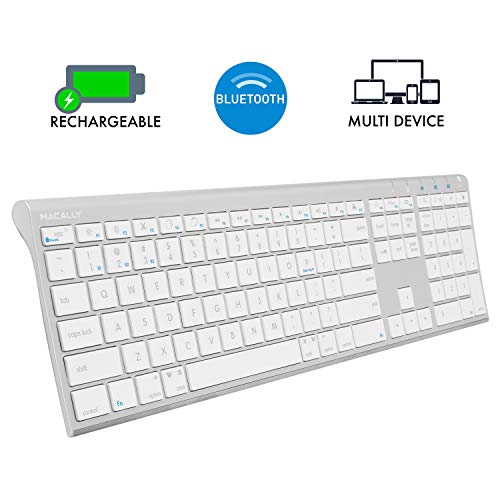 Product Cover Macally Wireless Bluetooth Keyboard with Numeric Keypad for Laptops, Computers (Apple: Mac, iMac, MacBook Pro/Air, iOS, iPhone, iPad, Windows: PC and Android), Smartphones, Tablets (Aluminum Silver)