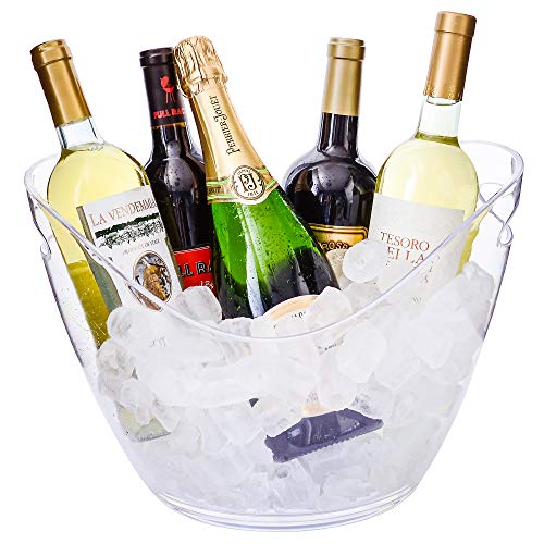Product Cover Ice Bucket Clear Acrylic 8 Liter Plastic Tub For Drinks and Parties, Food Grade, Holds 5 Full-Sized Bottles and Ice