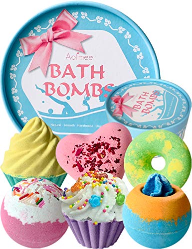 Product Cover Aofmee Bath Bombs Gift Set, Handmade Bubble and Floating Fizzies Spa Kit, Shea and Cocoa Dry Skin Moisturize, Birthday Valentines Mothers Day Anniversary Christmas Gifts for Women, Mom, Her, Kids