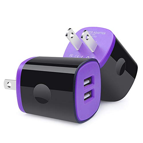 Product Cover USB Wall Charger, Sidpro 2Pack Travel Charging Block Dual Port USB Cube Power Adapter Wall Plug Compatible iPhone X/XS/XR/8 Plus/7,iPad,Samsung Galaxy S10 S9 S8,LG Stylo5 G8 G7,Moto g7,Google(Purple)