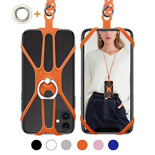 Product Cover SHANSHUI Cell Phone Lanyard, Soft Detachable Silicone Neck Strap Including Phone Case Holder with Ring Protection for Smartphones iPhon,Samsung Galaxy 4.7-6.5inch (Orange)