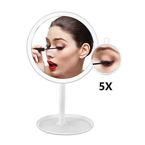 Product Cover LED Makeup Vanity Mirror with Lights - Rechargeable Makeup Mirror Lights, Lighted Makeup Mirror with 1x-5x Magnification Glass, Smart Touch Control to Dimmable 3 Color Lighting Mode