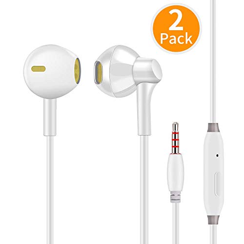 Product Cover (2 Pack) Premium 3.5mm Wired Earphones/Headphones/Earbuds with Built-in Microphone & Remote Control Compatible for iPhone iPad iPod Samsung Galaxy Android Phone(White)