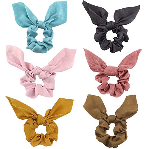 Product Cover Hair Scrunchies with Bow - 6 Pack Elegant Cute Bow Scrunchies for Hair Elasitc Ponytail Holder
