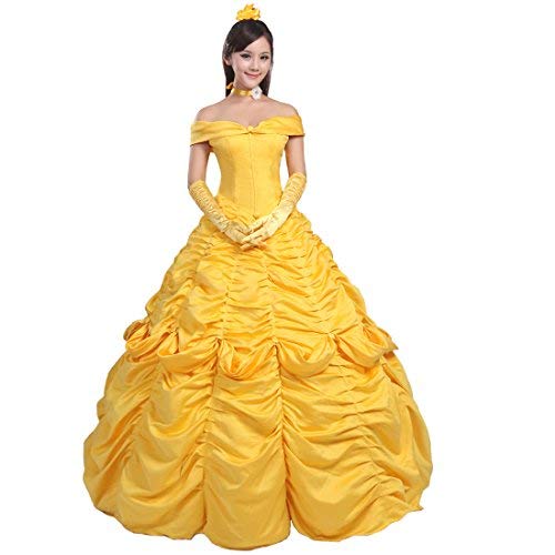 Product Cover Ainiel Women's Cosplay Costume Princess Dress Yellow Satin (XXL, Style 1)