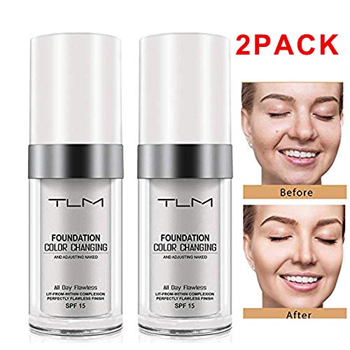Product Cover TLM Colour Changing Foundation, Flawless Color Changing Foundation Makeup Base Moisturizing Liquid Foundation for Women Girls SPF15, Sunscreen, Non-greasy, Non-marking, Long lasting(2Pack)