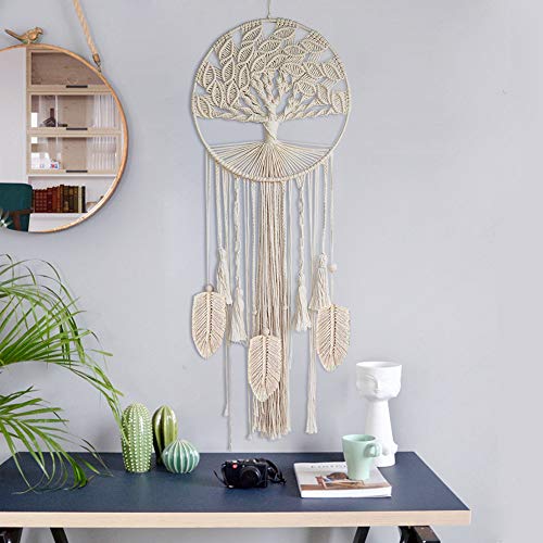Product Cover O-heart Boho Tree of Life Dream Catcher, Macrame Wall Hanging Dreamcatcher with Feather Leaf Big Woven Bohemian Dream Catchers for Wedding Party Favor Bedroom Nursery Gypsy Decor