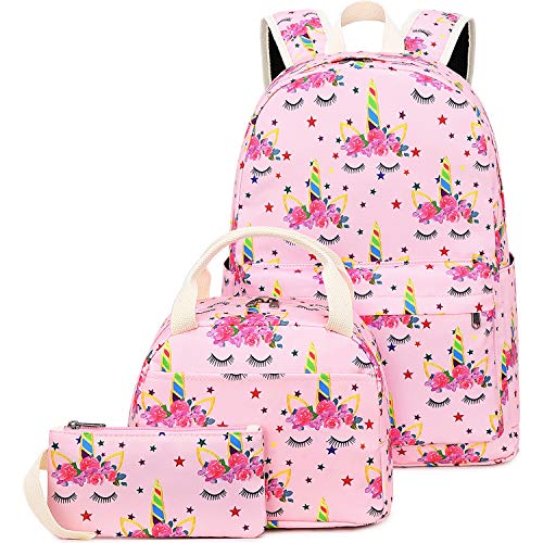 Product Cover CAMTOP School Backpack for Girls Teens Bookbag Set Cute Student Backpack 3 In 1, School Bags + Lunch Box + Pencil Case (Pink-1)
