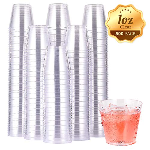 Product Cover 500 PACK Plastic Shot Glasses-1 Oz Disposable Cups-1 Ounce Tasting Cups-Party Cups Ideal for Whiskey, Wine Tasting, Food Samples