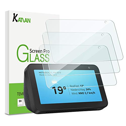 Product Cover [3 Pack] Amazon Echo Show 5 Screen Protector, KATIAN HD Clear Protector [Anti-Scratch] [Anti-Fingerprint] [No-Bubble] [Case-Friendly], 9H Hardness Tempered Glass Film for Amazon Echo Show 5