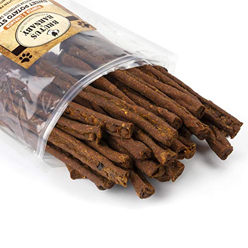 Product Cover BRUTUS & BARNABY Sweet Potato Dog Treats - Grain Free, Cinnamon Pumpkin Crunchy Sticks are Great Tasting, Promotes Positive Dog Gut Health with Natural Anti-Diarrhea Properties,(2lb Bag)