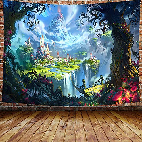 Product Cover DBLLF Fantasy World Forest Tapestry Cartoon Castle Tapestry Green Magic Tapestry for Bedroom Living Room Dorm Decor 80×60 Inches DBZY0629