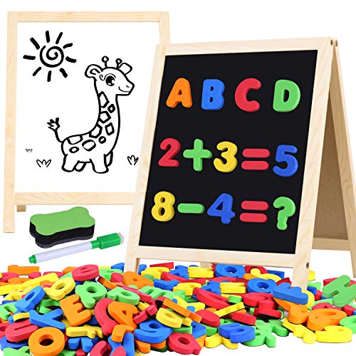 Product Cover Magnetic Letters and Numbers for Toddlers with Easels, 133 Pcs ABC Alphabets Magnets and Dry Erase Magnetic Double-side Board, Montessori Letters Kids Educational Classroom Set Preschool Learning Toys