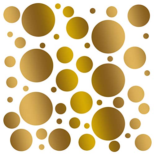 Product Cover Set of 100 (Gold Metallic) Vinyl Wall Decals - Assorted Polka Dots Stickers - Removable Adhesive Safe on Smooth or Textured Walls - Round Circles - for Nursery, Kids Room, Bathroom Decor