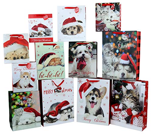 Product Cover Iconikal Christmas Gift Bags, Puppies and Kittens, 12-Count