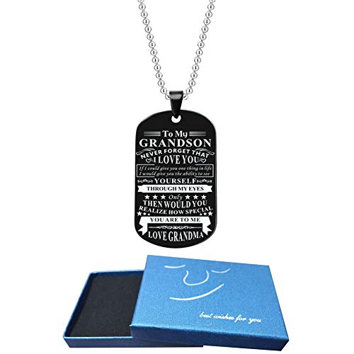 Product Cover Gifts for Grandson Grandma Never Forget That I Love You to Grandma Military Dog Tags Inspirationa Necklace Birthday Christmas Gifts for Grandson from Grandma Grandmother