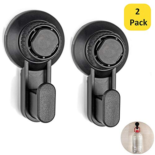 Product Cover Suction Cup Hooks 10 lb Reusable Suction Hooks, Waterproof and Oilproof, Bathroom Kitchen Heavy Duty Suction Cups, 2 Pack (Black)