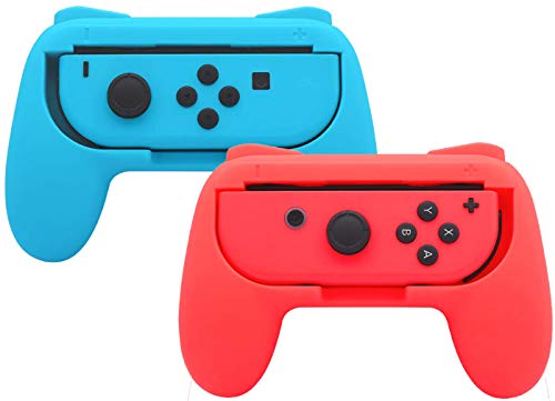 Product Cover Pokanic Switch Hand Grips 2 Pack Compatible with Nintendo Switch Grips Joy-Con, Pro Controllers, Holder, Pads, Wear Resistant Handle Kit, Scratch Fee, Non-Slip Accessories (Red and Blue)