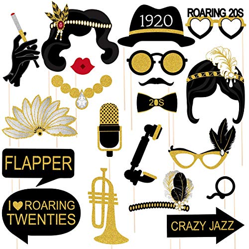 Product Cover Tinksky 20pcs 1920s Photo Booth Props Roaring 20's Party Photo Props with Bamboo Sticks Creative Party Supplies,Perfect 1920s Themed Birthday Wedding Hollywood Party Decoration Accessories