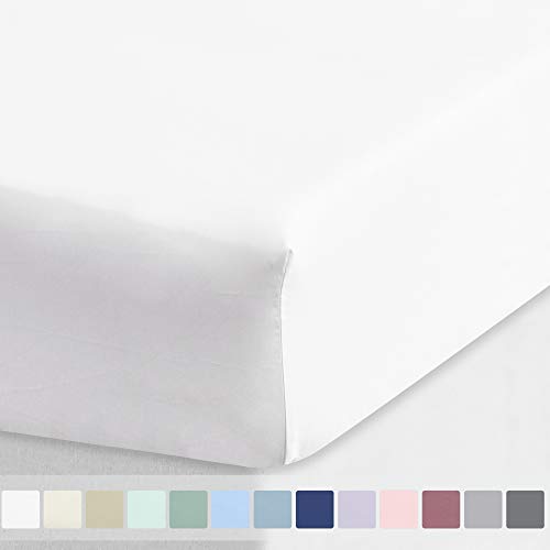 Product Cover California Design Den Cotton Sheet 600 Thread Count - Pure White Queen 1 Piece Deep Pocket Soft Fitted Sheet Only, Long Staple Combed Cotton Silky Sheet for Home and Hotel