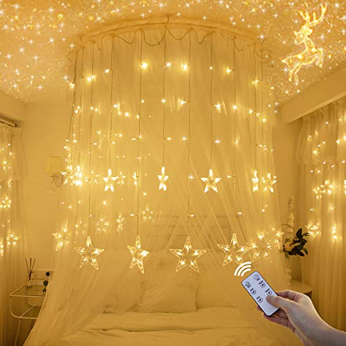 Product Cover Y YUEGANG Star Curtain Lights Twinkle Window Wedding Indoor Outdoor Decorations Fairy String Waterproof Light LED with House Yard Garden Wall Home Holiday Party Decor Remote Control Timing