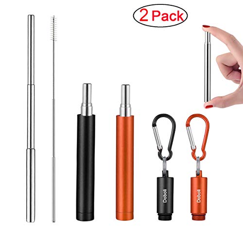 Product Cover 2 Pack Reusable Metal Straws Collapsible Stainless Steel Drinking Straw Portable Telescopic Straw with Case Black/Orange
