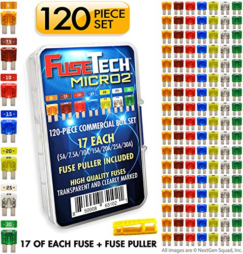 Product Cover FuseTech Micro2 120 Piece Automotive Commercial Fuse Assortment (119 Blade Fuses + Fuse Puller) 5A 7.5A 10A 15A 20A 25A 30A