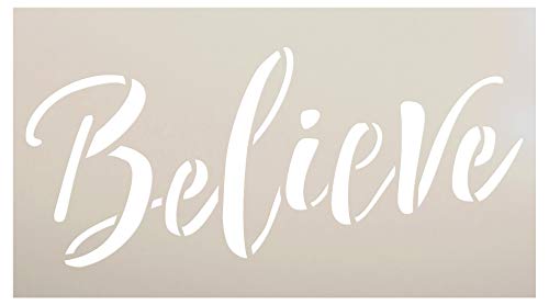 Product Cover Believe Script Stencil by StudioR12 | Winter Holiday Christmas Decor Rustic Farmhouse Word Art | Reusable Mylar Template | Paint Wood Signs Chalk | DIY Home Crafting | Select Size (9
