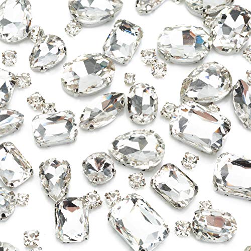 Product Cover Clear Sew On Rhinestones, Choupee 130PCS Sew On Rhinestone Metal Back Prong Setting Sewing Claw Rhinestone Mixed Shapes Sew On Glass Gems for Jewelry, Clothes, Costume, Shoes,Dress, Garments