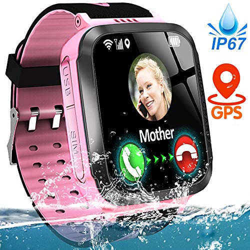 Product Cover Kids Smart Phone Watch IP67 Waterproof GPS Tracker Watch for 3-12 Year Girls Boys Two-Way Call SOS Micro Chat Camera Games Swim Camp Activity Tracker Electronic Learning Toy Holiday Birthday Gifts