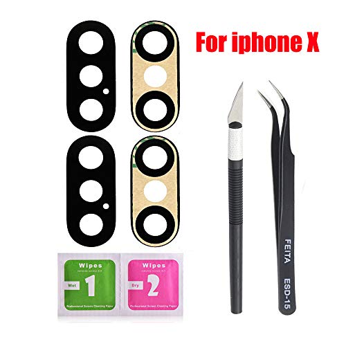 Product Cover 2 Pack Afeax Compatible with iPhone OEM Back Rear Camera Lens Glass Replacement Part for iPhone X with Repairing Tool