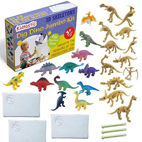 Product Cover Kidtastic Dig Dinosaur Excavation Set Minis (9 PCS), 3 Easy Dig up Bricks, STEM Learning Archaeology, Paleontology Toy for Kids Ages 3 and Up
