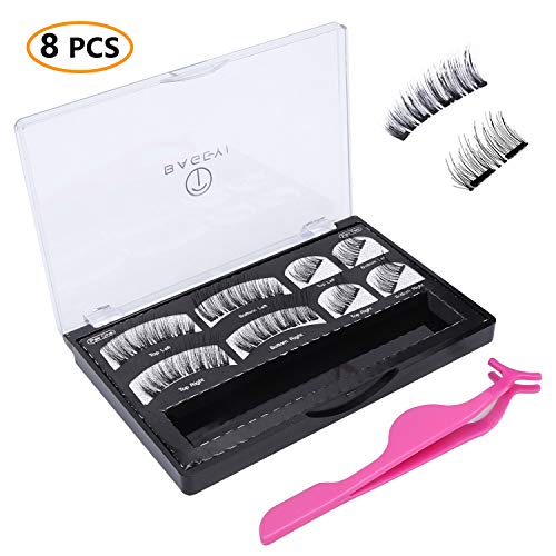 Product Cover Upgraded Dual Magnetic Eyelashes, BAGEYI 8 PCS Best No Glue False Magnet Lashes Reusable Natural Look Lashes with Tweezers
