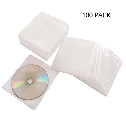 Product Cover HAPLIVES CD/DVD/BluRay Sleeves,Double-Sided Refill Plastic Sleeve for CD and DVD Storage Binders,100 Pack (White)
