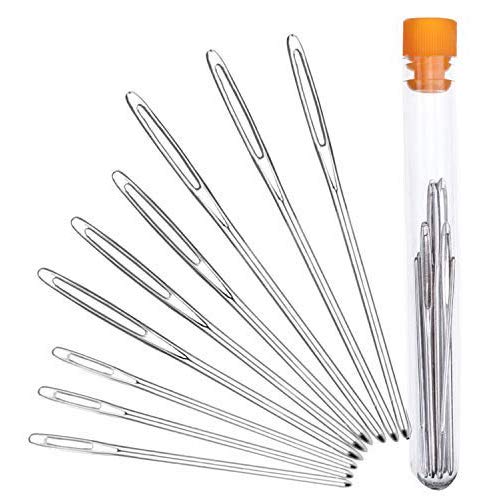 Product Cover Hekisn Large-Eye Blunt Needles, 9 Piece Stainless Steel Yarn Knitting Needles, Sewing Needles, Crafting Knitting Weaving Stringing Needles,Perfect for Finishing Off Crochet Projects (Silver) (9)