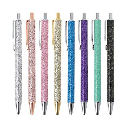 Product Cover RAYNAG Set of 7 Glitter Ballpoint Pens Retractable Black Ink Pens Metal Medium Point Ballpoint Pen, A set of 7 colors
