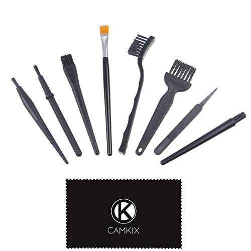 Product Cover Camkix Multi-Purpose Brushes (Black) - 9 Pack - 7X Multi-Sized Brushes, 1x Anti-Static Tweezers, 1x Cleaning Cloth - Small Gaps - Computers, Keyboards, PCBs, Vents, Car Interior, Window Track