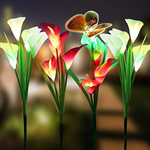 Product Cover WOSPORTS Solar Lights Outdoor Garden Stake Flower Lights, Multi Color Changing LED Lily Solar Powered Lights for Patio, Lawn, Garden, Yard Decoration (Solar Lights Outdoor 4Pack)