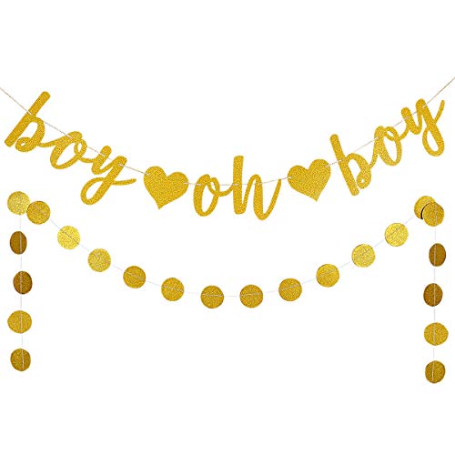 Product Cover Boy Oh Boy Gold Glitter Banner- Baby Shower Birthday Party Decorations